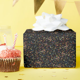 Birthday Cake Sprinkles On Black Wrapping Paper