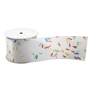 Birthday Cake Sprinkles On White Satin Ribbon