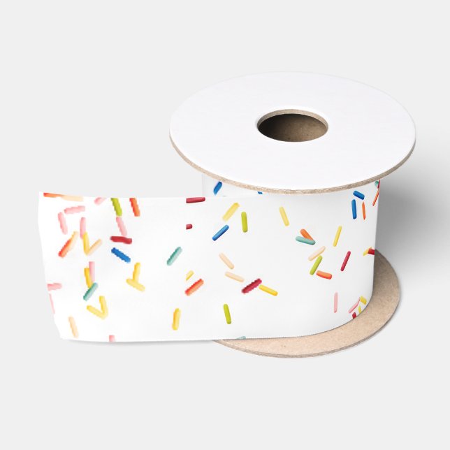 Birthday Cake Sprinkles On White Satin Ribbon (Spool)