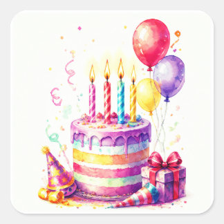 Birthday cake stickers or envelope seals