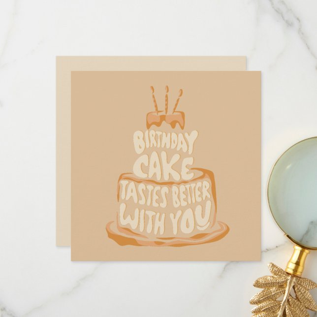 Birthday Cake Tastes Better With You - Funny Thank You Card (Front/Back In Situ)