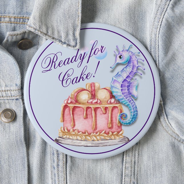 Birthday Cake Watercolor Searhorse Button (In Situ)