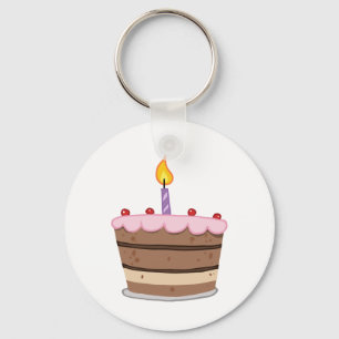 Birthday Cake With One Candle Lit Keychain