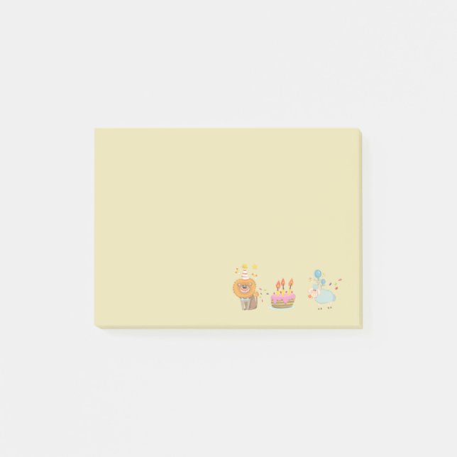 Birthday Cake with Party Lion and Balloon Sheep Post-it Notes (Front)