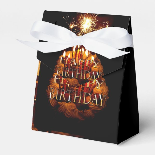 Birthday Cake With Sparklers, Favor Box (Front Side)