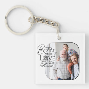 Birthday Calligraphy Photo Design For Son In Law Keychain