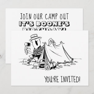 Birthday Camp Out Camping Party Black and White Invitation