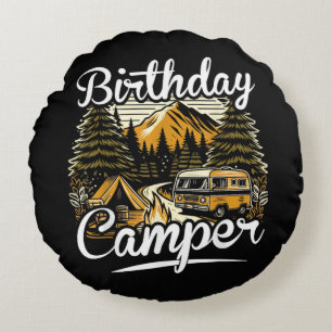 Birthday Camper Camping Round Pillow