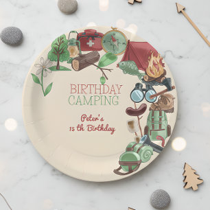 Birthday camping nature hiking for kids paper plate