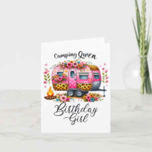 Birthday Camping Queen Camp Pink Floral Van Birthd Card