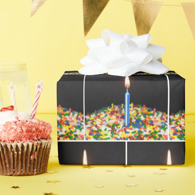 Birthday Candle and Confetti On Cake Wrapping Paper (Birthday Party)