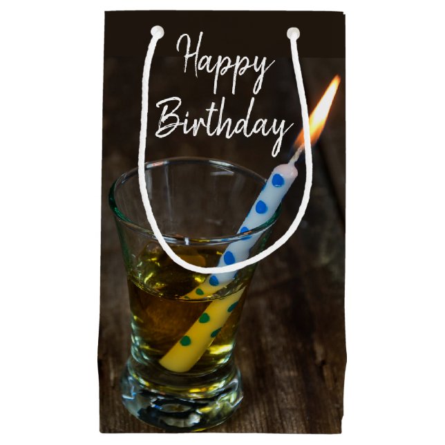 Birthday Candle in Whiskey Glass Small Gift Bag (Front)