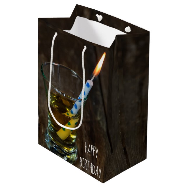 Birthday Candle in Whiskey Medium Gift Bag (Front Angled)
