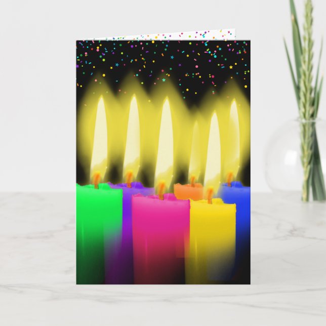 Birthday Candles and Confetti On Black Card (Front)
