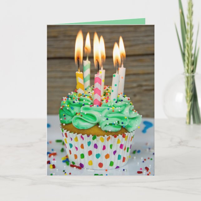 Birthday candles on cupcake card (Front)