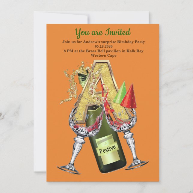 Birthday-Capital Monogram -letter A Invitation (Front)