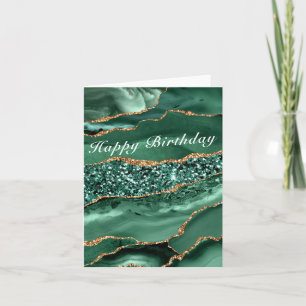 Birthday Card Agate Green Gold Glitter Emerald