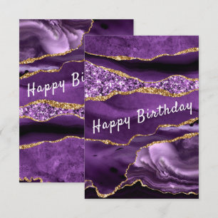Birthday Card Agate Purple Gold Glitter Marble