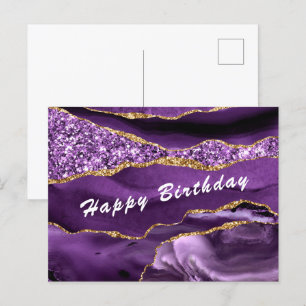 Birthday Card Agate Purple Violet Gold Glitter