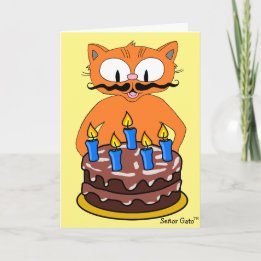 Birthday Card Cartoon Cat Moustache Funny Pun