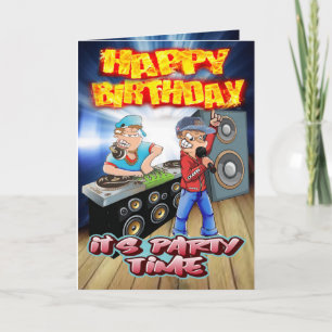 Birthday card cartoon DJ and MC