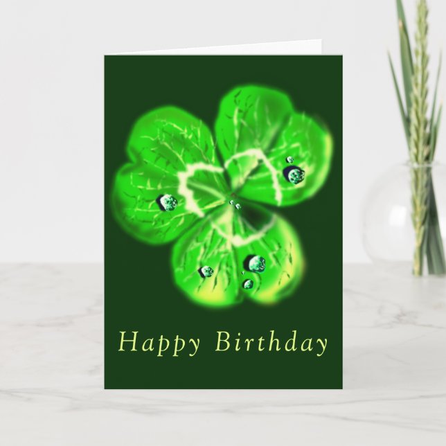 Birthday Card Clover Dew Drops - Your Text (Front)