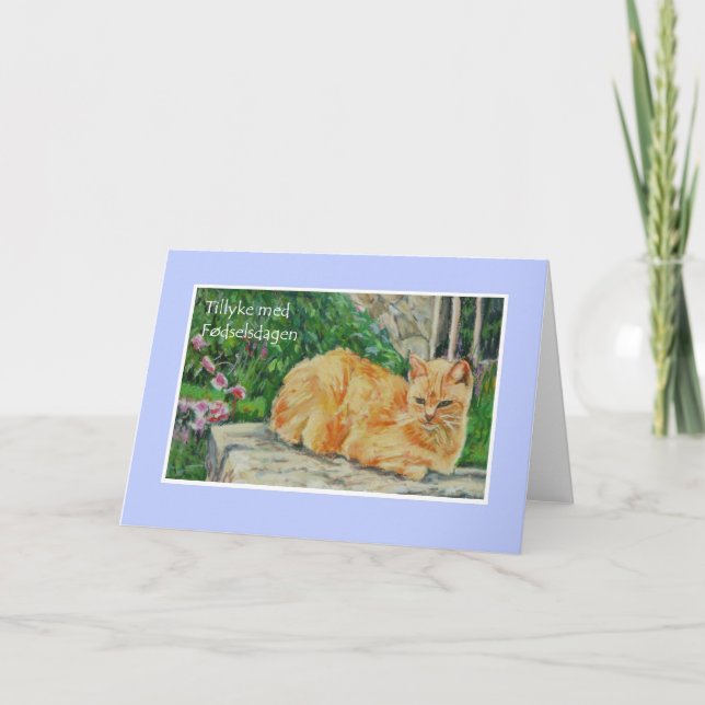 Birthday Card, Danish Greeting, Ginger Cat Card (Front)