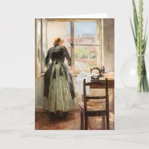 Birthday card depicting lady and sewing machine.