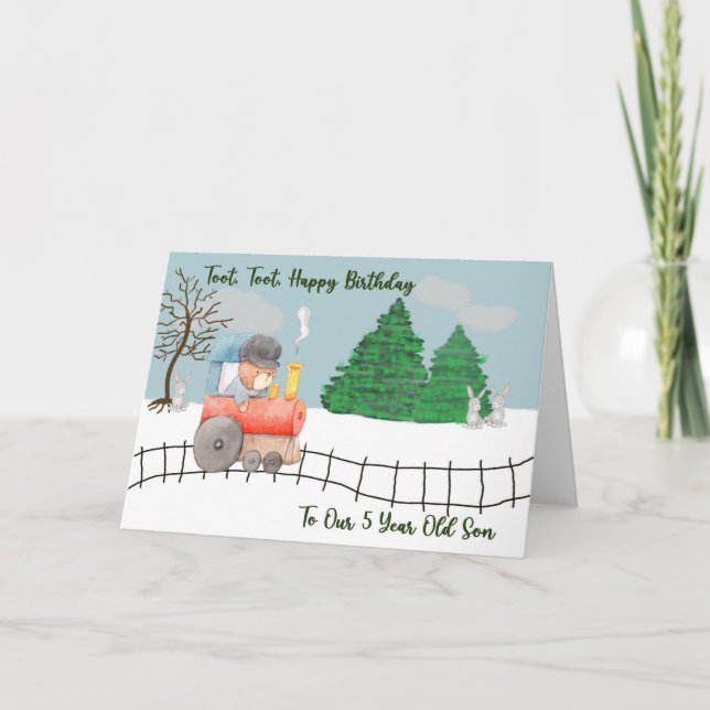 Birthday Card for 5 Year Old Son with Train (Front)