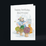 Birthday Card for a Brother - Gardening<br><div class="desc">A Birthday Card for a Brother,  with a man enjoying tending his plants,  from a watercolour illustration by Judy Adamson. Please feel free to edit or delete the inside text and request and changes to the front cover text through my store.</div>