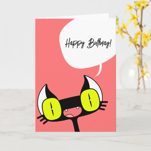 Birthday Card for a Girl with a Funny Kitten (Yellow Flower)
