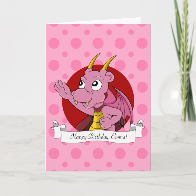 Birthday Card for a girl with Cartoon dragon (Front)