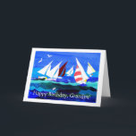 Birthday Card for a Grandfather - Sailing<br><div class="desc">A Birthday Card for a Grandfather,  with a seascape with yachts,  from a handpainted paper collage by Judy Adamson. The inside is fully customizable and if you would like the front cover text changed,  please contact me through my store.</div>