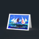 Birthday Card for a Husband - Sailing<br><div class="desc">A Birthday Card for a Husband,  with a seascape with yachts,  from a handpainted paper collage by Judy Adamson. The inside is fully customisable and if you would like the front cover text changed,  please contact me through my store.</div>