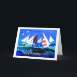 Birthday Card for a Son - Sailing<br><div class="desc">A Birthday Card for a Son,  with a seascape with yachts,  from a handpainted paper collage by Judy Adamson. The inside is fully customisable and if you would like the front cover text changed,  please contact me through my store.</div>