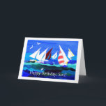 Birthday Card for a Son - Sailing<br><div class="desc">A Birthday Card for a Son,  with a seascape with yachts,  from a handpainted paper collage by Judy Adamson. The inside is fully customisable and if you would like the front cover text changed,  please contact me through my store.</div>