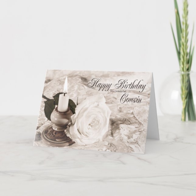 Birthday card for Cousin, The candle and rose (Front)