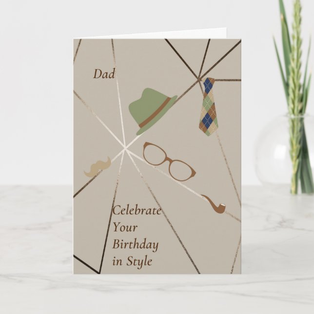 Birthday Card for Dad with Hat, Tie & Glasses (Front)