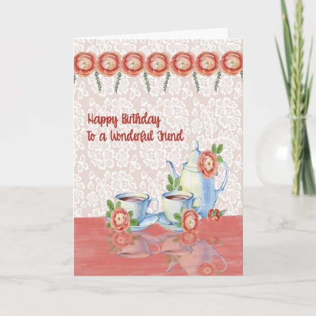 Birthday Card for Friend with Tea Design (Front)