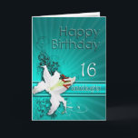 Birthday card for granddaughter, 16, with a lily<br><div class="desc">A pure white lily on a background of delicate scroll work. A gorgeous card for any lady.</div>