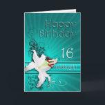 Birthday card for granddaughter, 16, with a lily<br><div class="desc">A pure white lily on a background of delicate scroll work. A gorgeous card for any lady.</div>