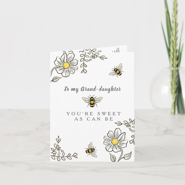 Birthday card for granddaughter - sweet as can bee (Front)