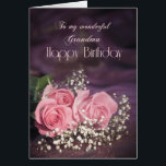 Birthday card for grandma with pink roses<br><div class="desc">Three beautiful pink roses to send to your grandma on her birthday. A gorgeous Birthday card for a grandma that you can customize to convey your own sentiments.</div>