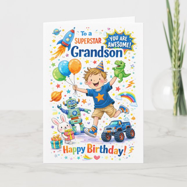Birthday Card for Grandson Superstar (Front)