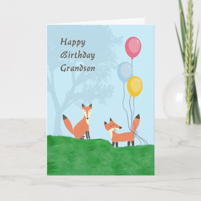 Birthday Card for Grandson with Foxes (Front)