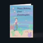 Birthday Card for Great Granddaughter with Mermaid<br><div class="desc">Cute mermaid on a background of sea blue water, that was hand painted, with fish, a turtle, sea grasses, jellyfish, and shells, all illustrated. This sweet design will wish your Great Granddaughter, a wonderful birthday in the form of a greeting card. Thanks to the Hungryjpeg for some of the elements...</div>