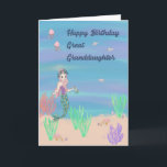 Birthday Card for Great Granddaughter with Mermaid<br><div class="desc">Cute mermaid on a background of sea blue water, that was hand painted, with fish, a turtle, sea grasses, jellyfish, and shells, all illustrated. This sweet design will wish your Great Granddaughter, a wonderful birthday in the form of a greeting card. Thanks to the Hungryjpeg for some of the elements...</div>