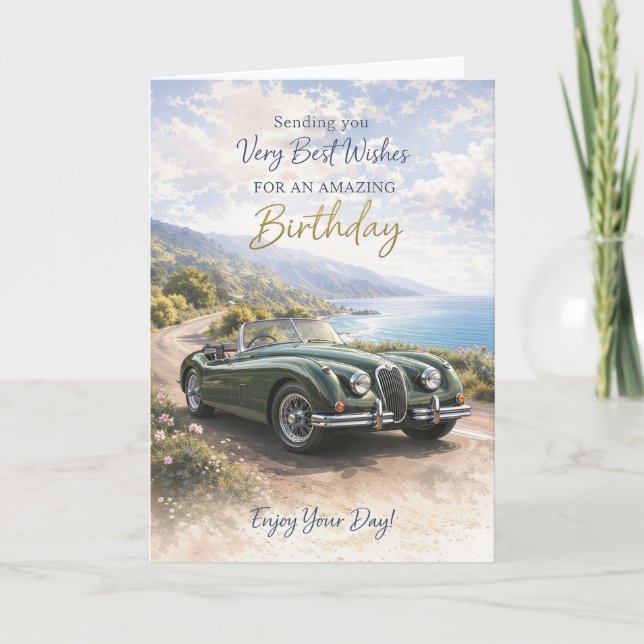 Birthday Card for Him or Her – Classic Car Design (Front)