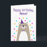Birthday Card for Meme<br><div class="desc">Birthday Card for Meme. If you call your grandmother Meme instead of Grandma, this birthday card is perfect for her. (Meme means grandmother in French & Albanian.) Your meme will love this birthday card's cute, modern, colourful, Scandinavian-style design that features a brown and grey teddy bear cub with a purple...</div>