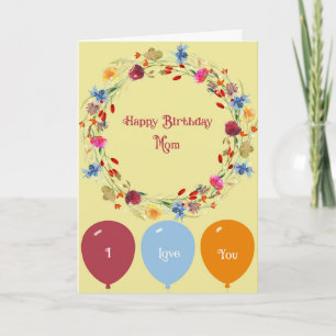 Birthday Card for Mom Wreath & Balloons
